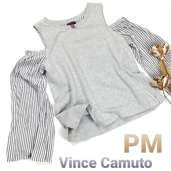 Vince Camuto Grey Sweater Cold Shoulder Top PM - Picture 1 of 11